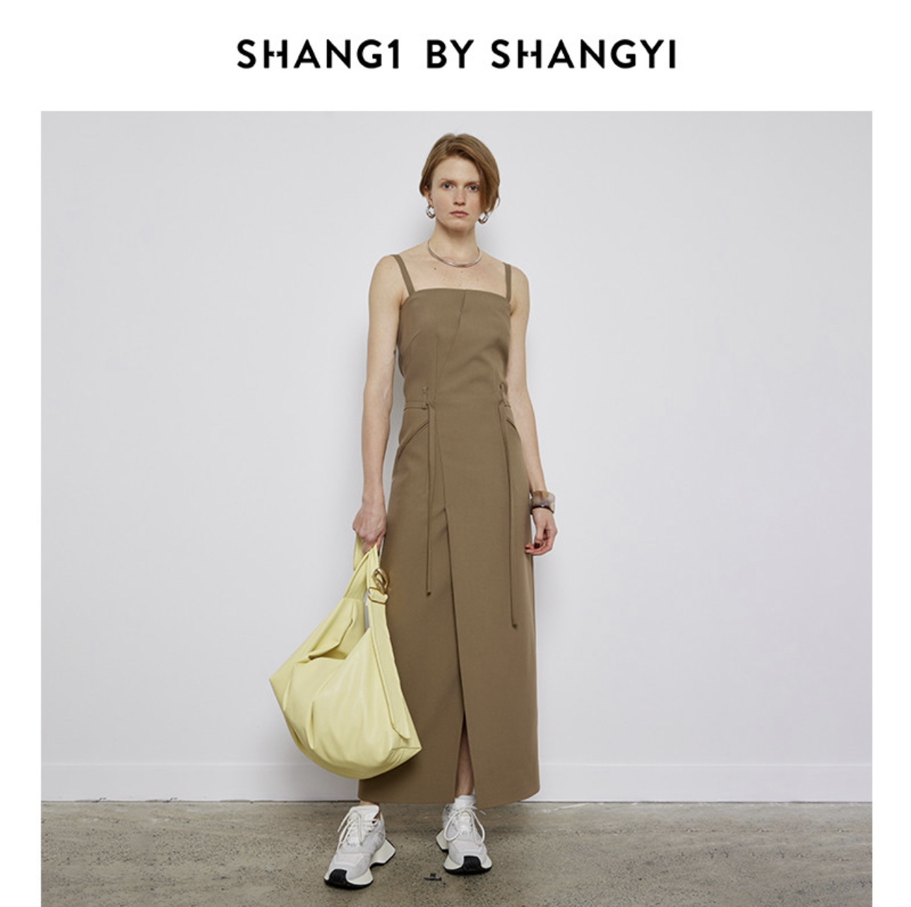 【三上买手】SHANG1 BY SHANGYI抹胸连衣裙卡其色修身气质时尚显瘦