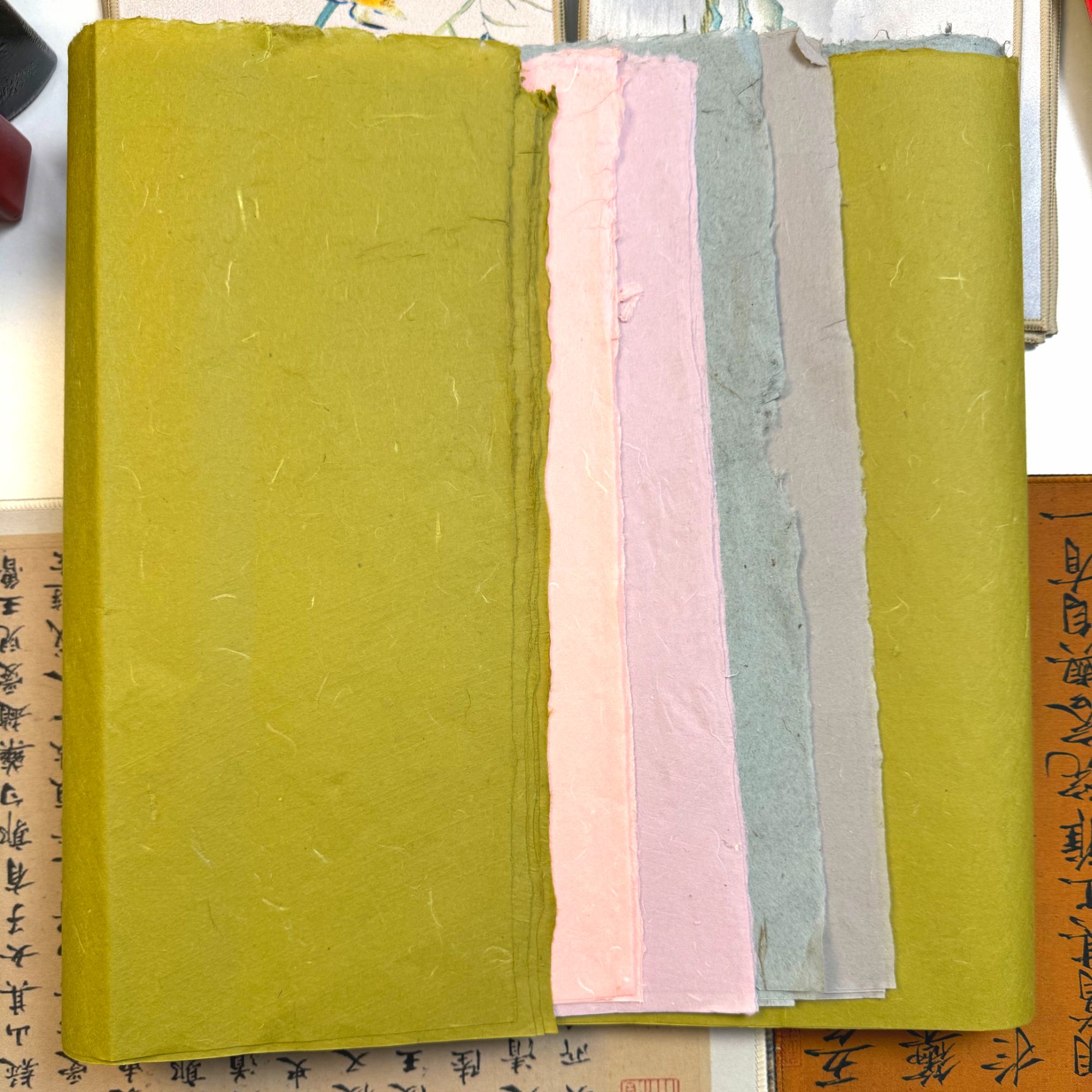 老王手做【手工云龙】五色混装皮料彩色宣纸半生熟书法专用每包50张