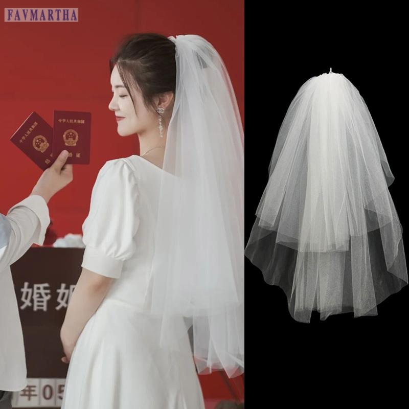 [福利专属]简约结婚纱登记领证小头纱头饰超仙森系短款发夹旅拍照