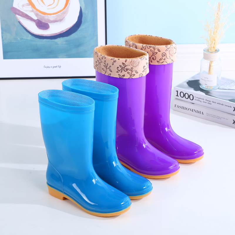 女士雨鞋耐磨防水鞋长筒加厚加棉中筒雨靴防滑厨房工作厚底水鞋女
