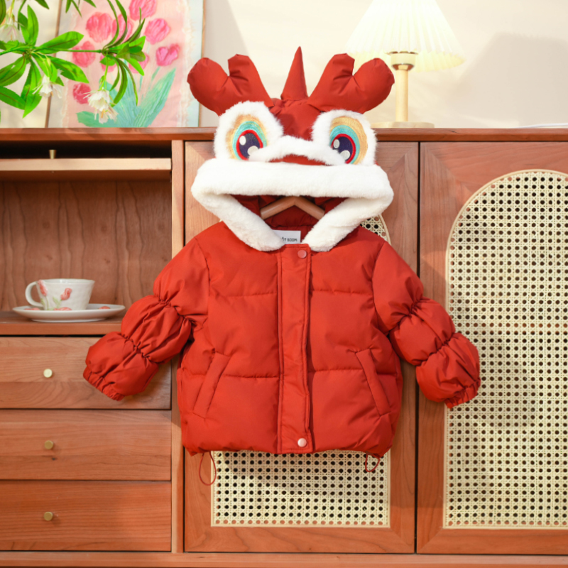 【萝卜邦】D7136女童棉服冬季小年兽棉衣加绒保暖连帽外套拜年服