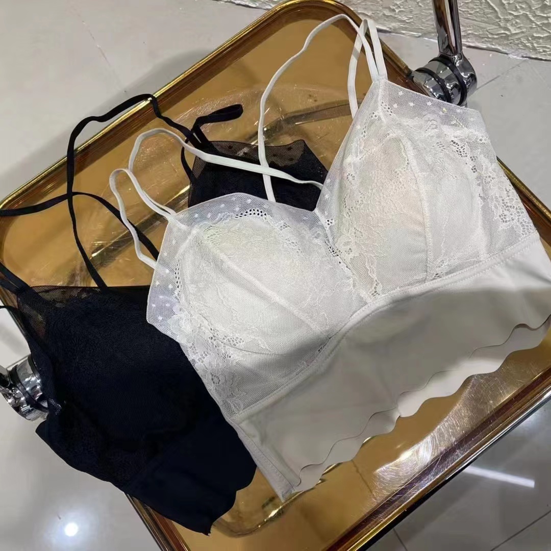 欧若风法式背心波点软蕾丝美背吊带乳胶舒适无钢圈女款