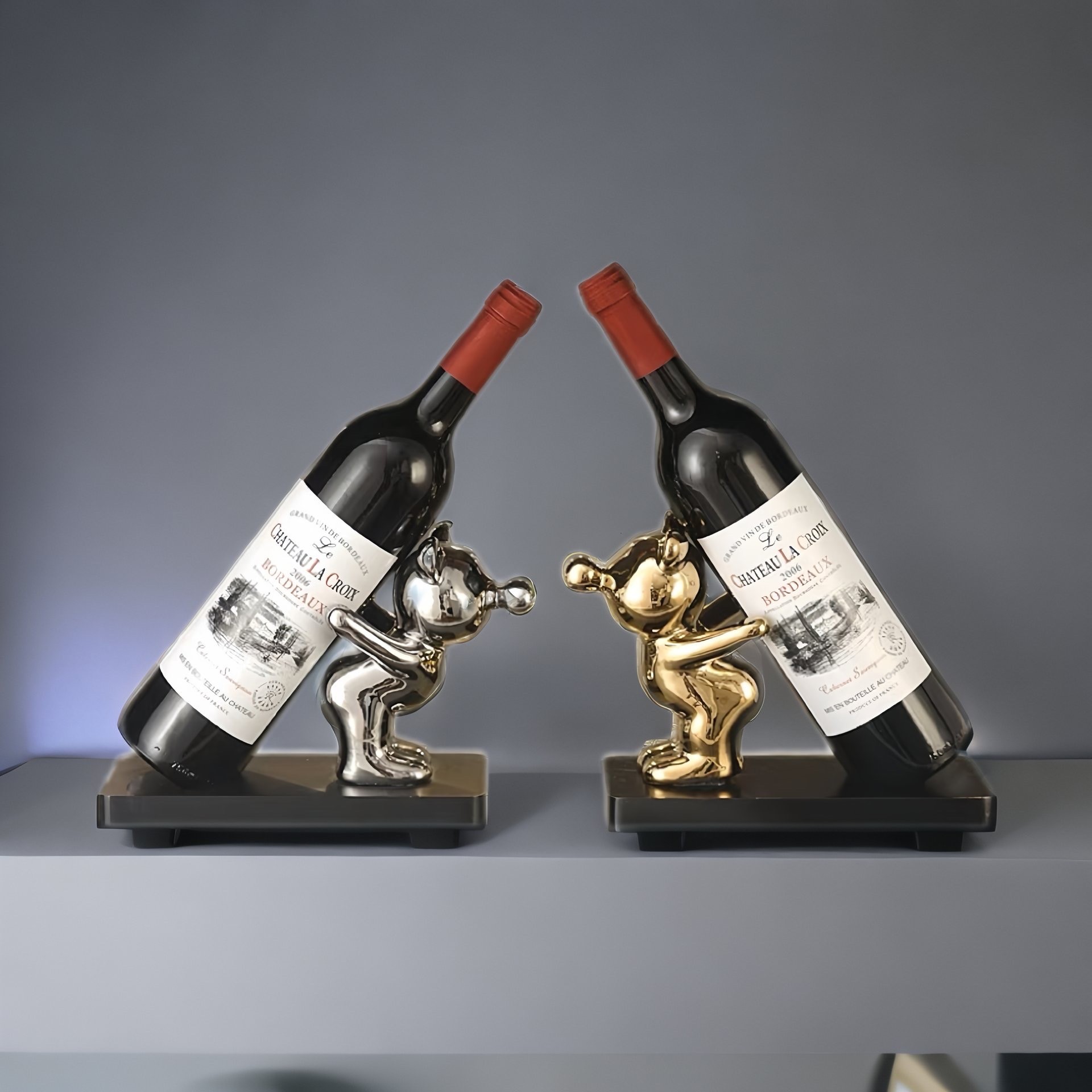 泡小熊酒架置物酒柜软装饰品客厅玄关餐边柜博古架置物轻奢酒瓶架