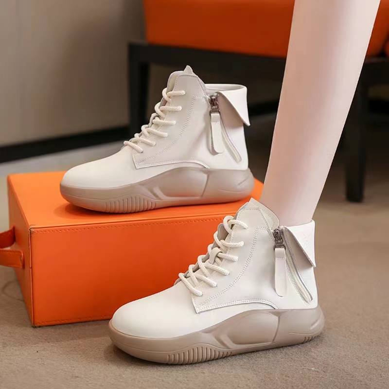 断码意尓康马丁靴女款厚底小白鞋女百搭休闲英伦风高帮女鞋短靴