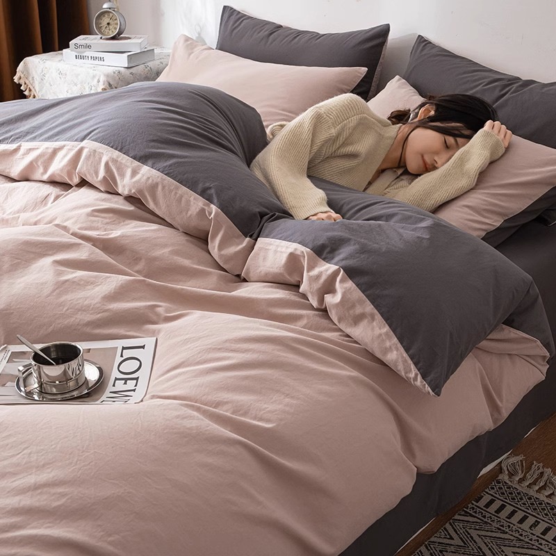 唐小姐 水洗棉纯色学生宿舍高支高密小清新欧式四件套