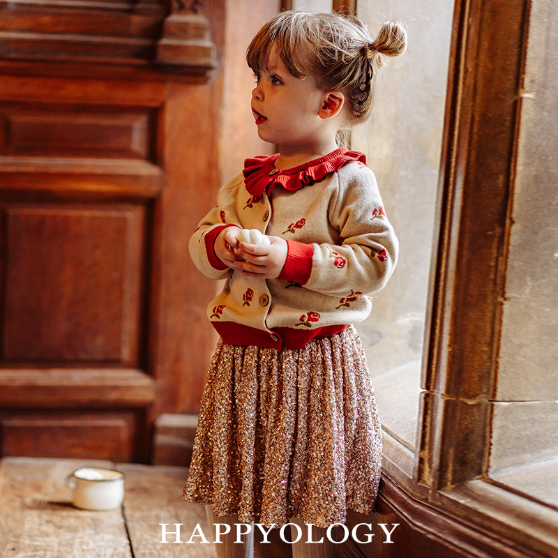 Happyology英国儿童春夏裙子亮片女童绣花童装半裙拼接半身裙