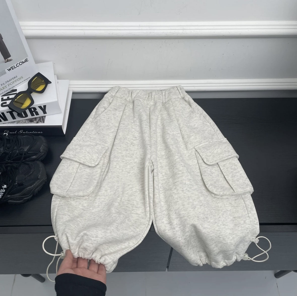 2025秋冬新款韩版男女童加绒加厚宽松工装大口袋百搭卫裤运动长裤