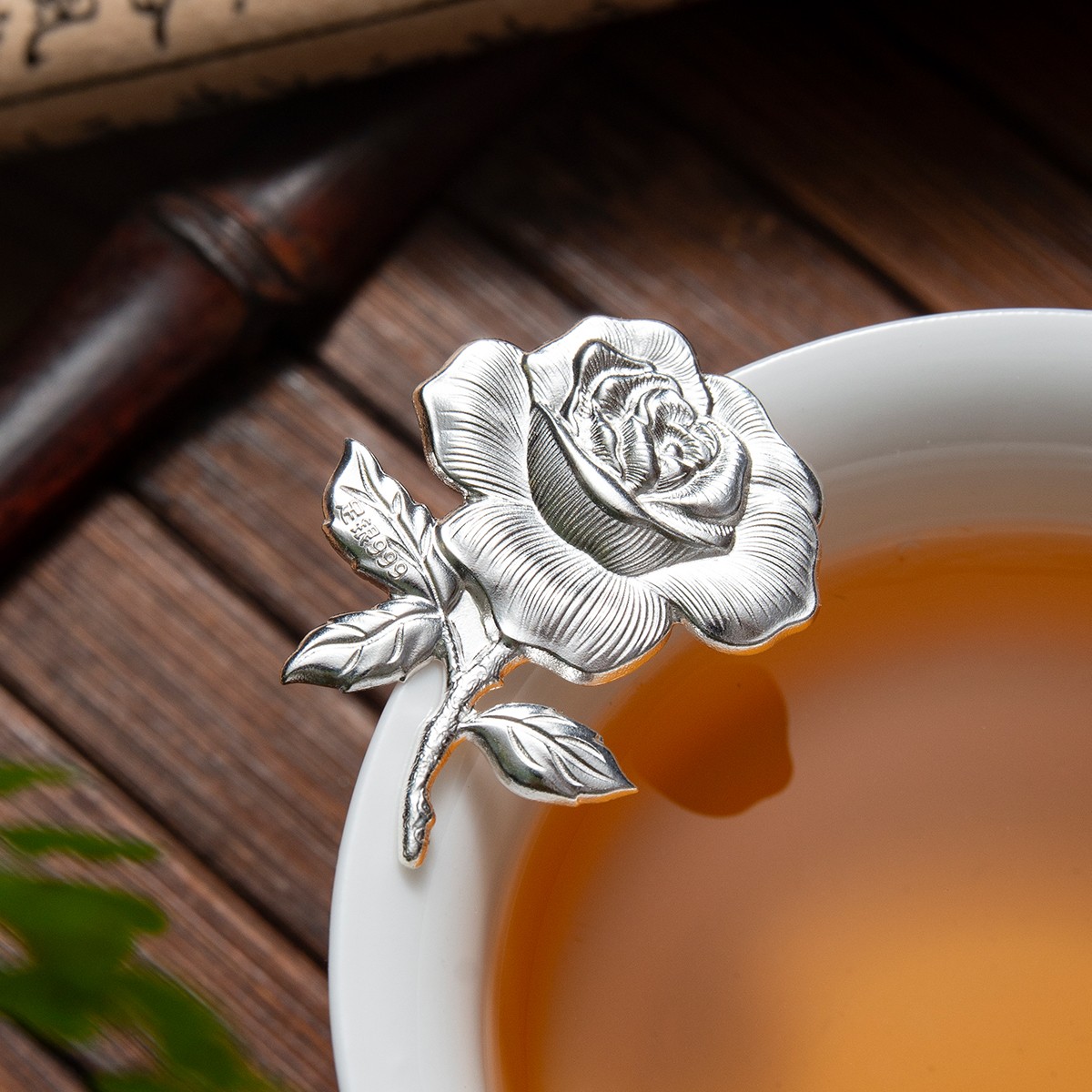 归银堂玫瑰足银999茶宠手工泡茶银叶家用摆件茶具喝茶煮水