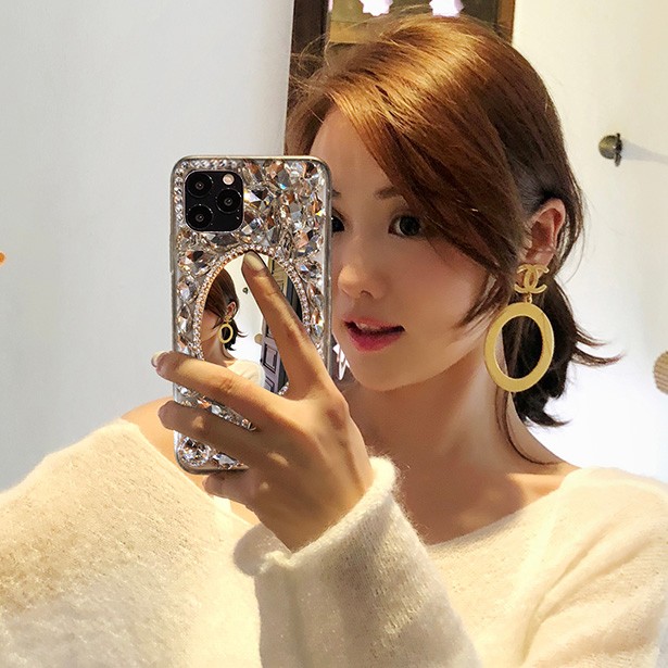 满钻化妆镜苹果13手机壳iPhone14promax保护套11/12水钻13pro高级
