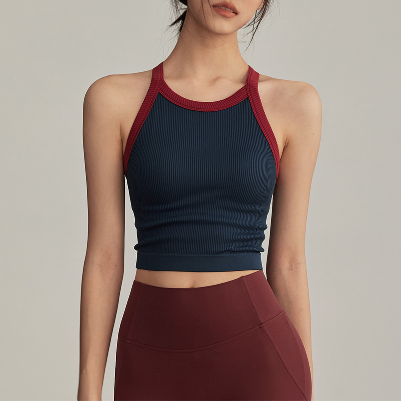 岚纹带胸垫运动背心聚拢防震跑步内衣外穿复古瑜伽服工字文胸