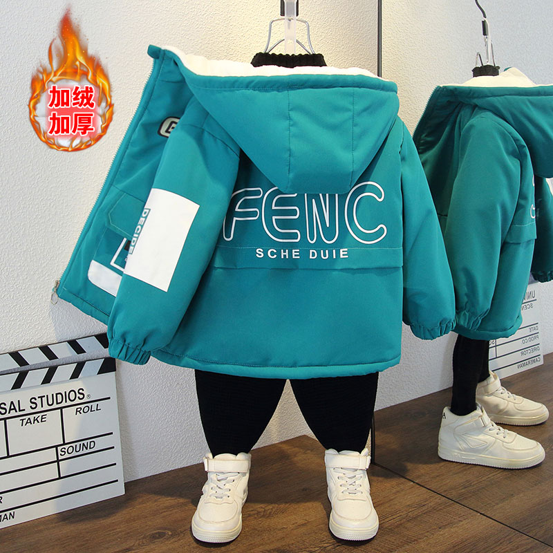 男童派克服秋冬季2023新款帅气儿童棉衣加绒加厚棉服中小洋气外套
