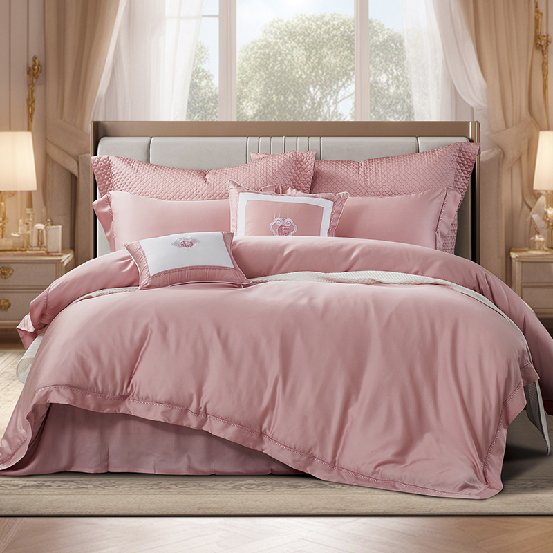 【专柜同款】富安娜双面简约纯色丝滑绣花四季舒适柔软四件套百花深