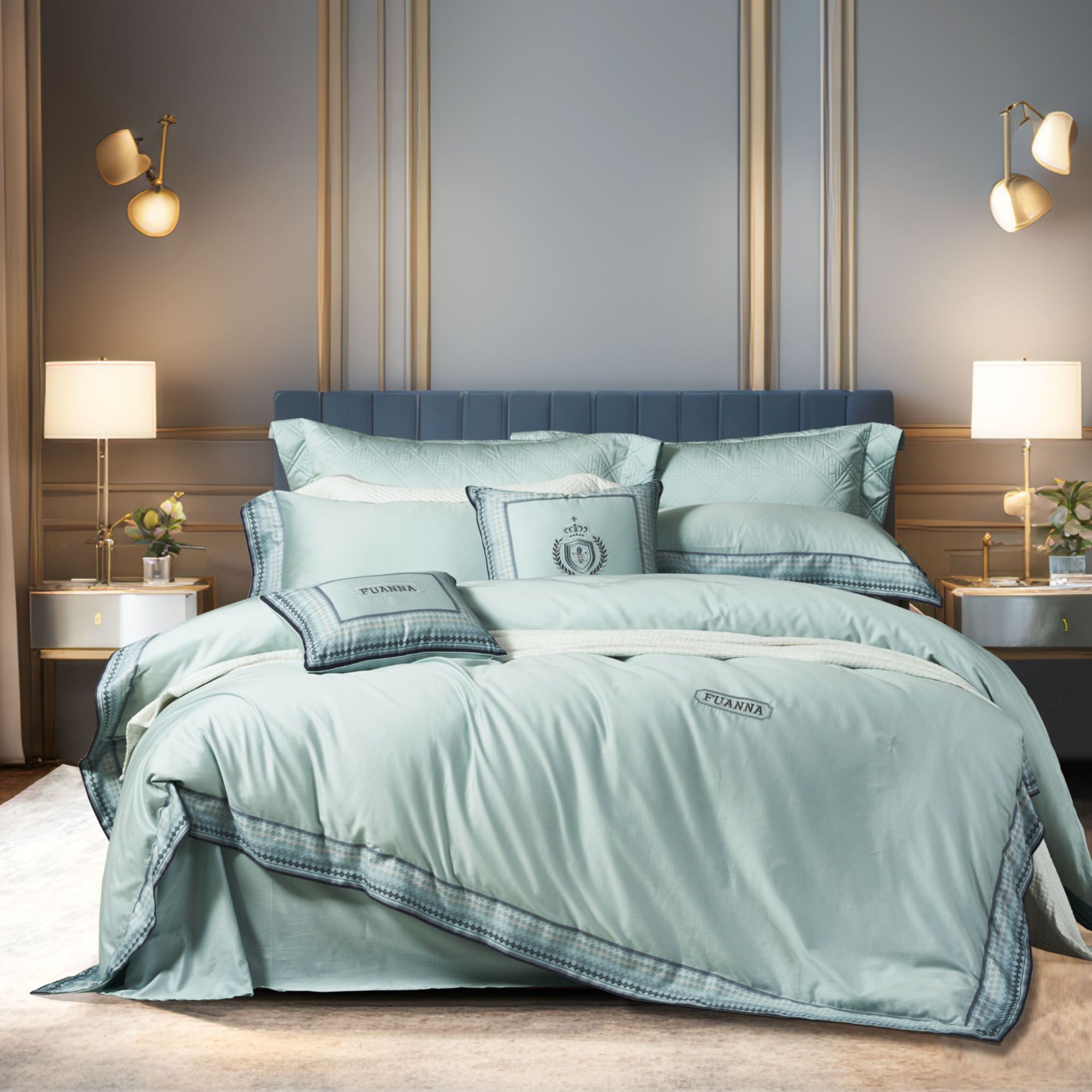 【富安娜专柜】简约轻奢60s长绒棉年轻人主卧四件套高颜值超柔床品