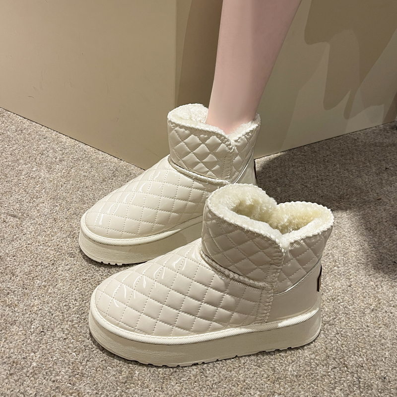 皮面厚底雪地靴女2023年冬季新款加绒保暖棉鞋防滑防水短靴子