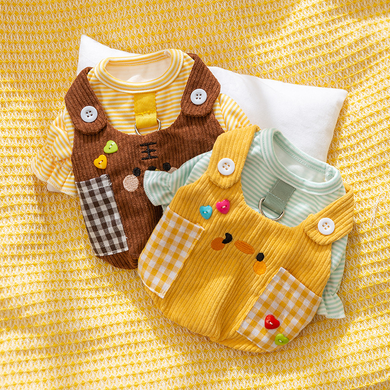 秋冬季小狗狗衣服格子口袋背带牵引两脚卫衣泰迪中小型犬衣服0108