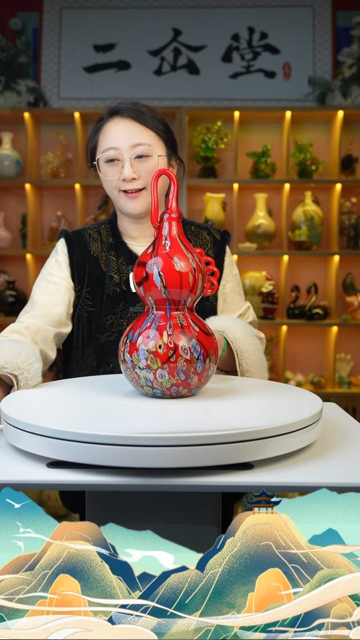 【闪购商品】琉璃手工艺品红色条染葫芦