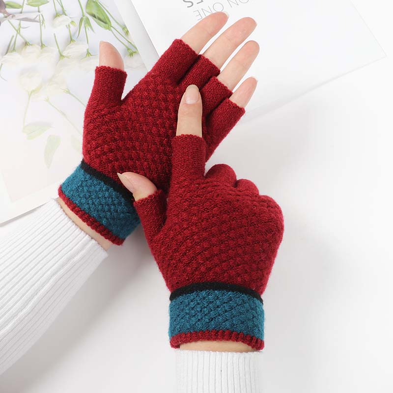 半指手套男女冬季毛线露指学生成人电脑专用写字户外加厚保暖手套