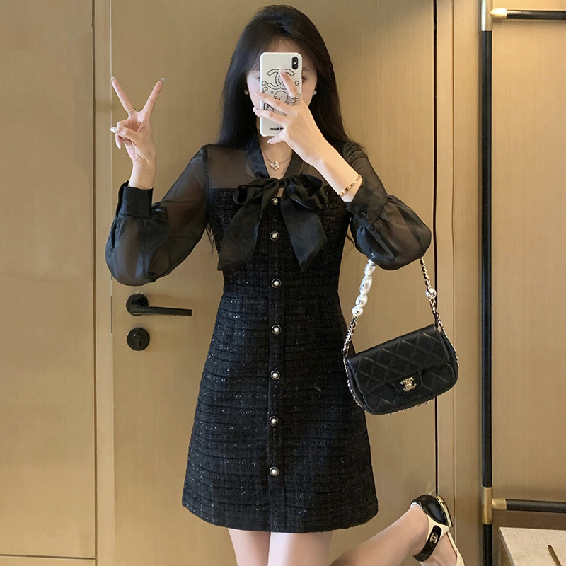 宝藏衣橱小香风连衣裙高级气质复古蝴蝶结收腰显瘦7464