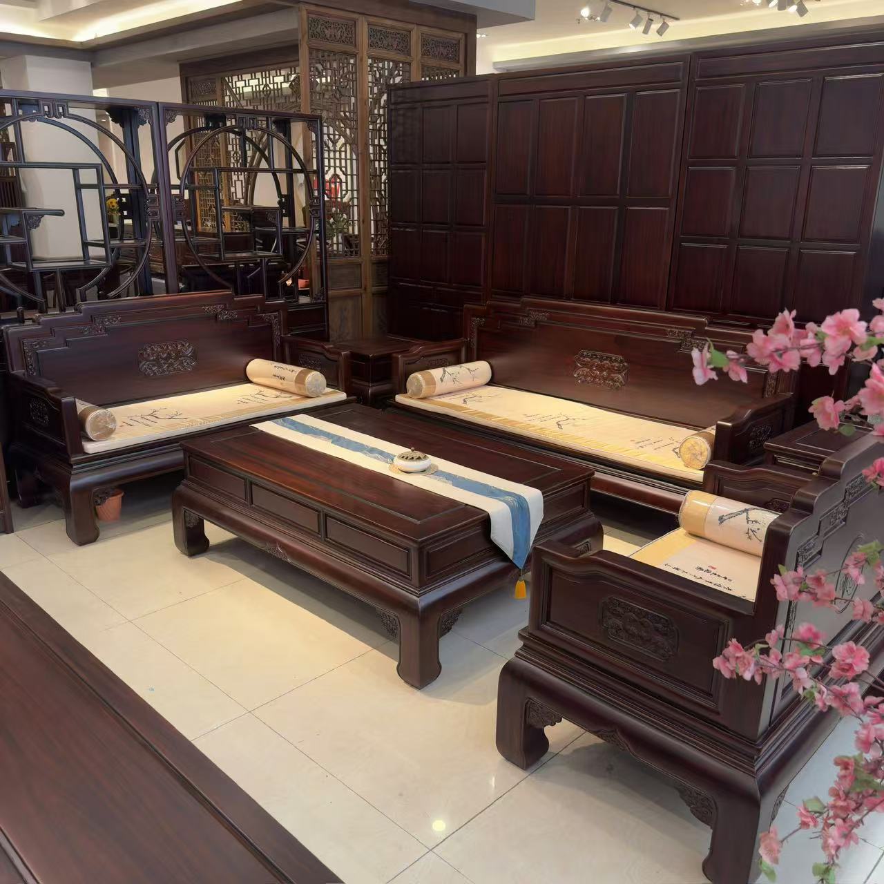 南美红酸枝彩云沙发123六件套