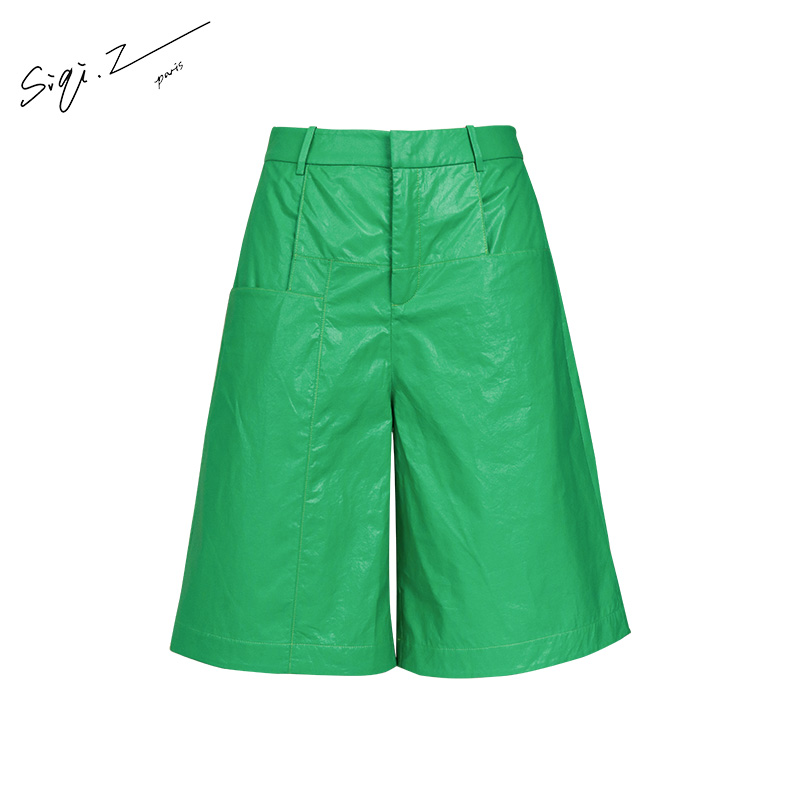 SIQI.Z阔腿裤女装短裤时尚休闲绿色夏季纯色宽松  SS23TR2