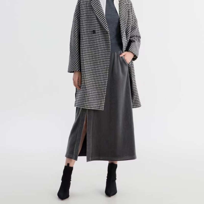 Eall、cz/意澳秋冬中长款千鸟格外套宽松毛呢格子