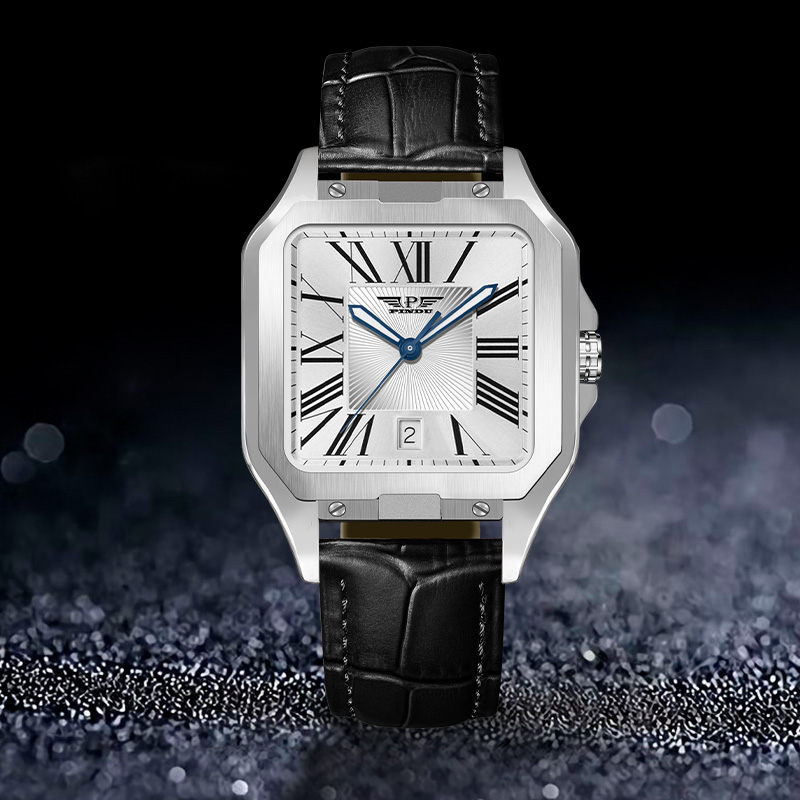 新款山度士方形个性表盘小方糖夜光防水百搭全自动机械腕表男黑金