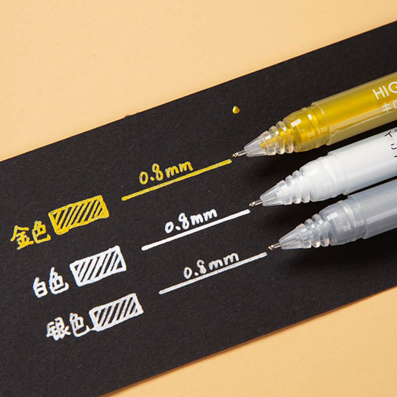 禾硕大容量高光笔白色笔金色笔芯银色手账笔0.8mm黑卡专用中性笔
