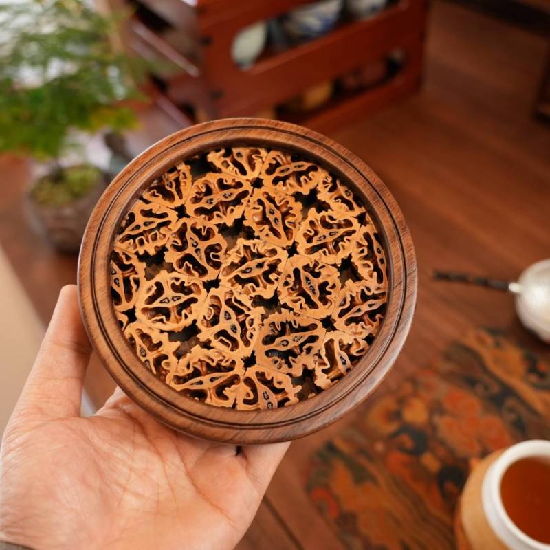 核桃壶承干泡茶托盘圆茶道配件底座纯手工圆形壶承中式复古壶垫