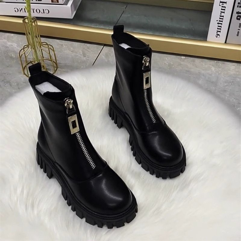 厚底马丁靴女2025新款秋冬加绒雪地靴网红超火百搭复古切尔西短靴