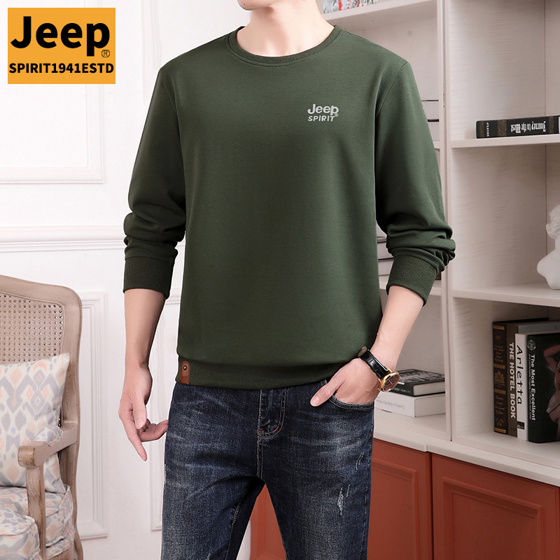 吉普男士圆领卫衣2025秋季新款大码中年宽松衣服休闲长袖男装上衣