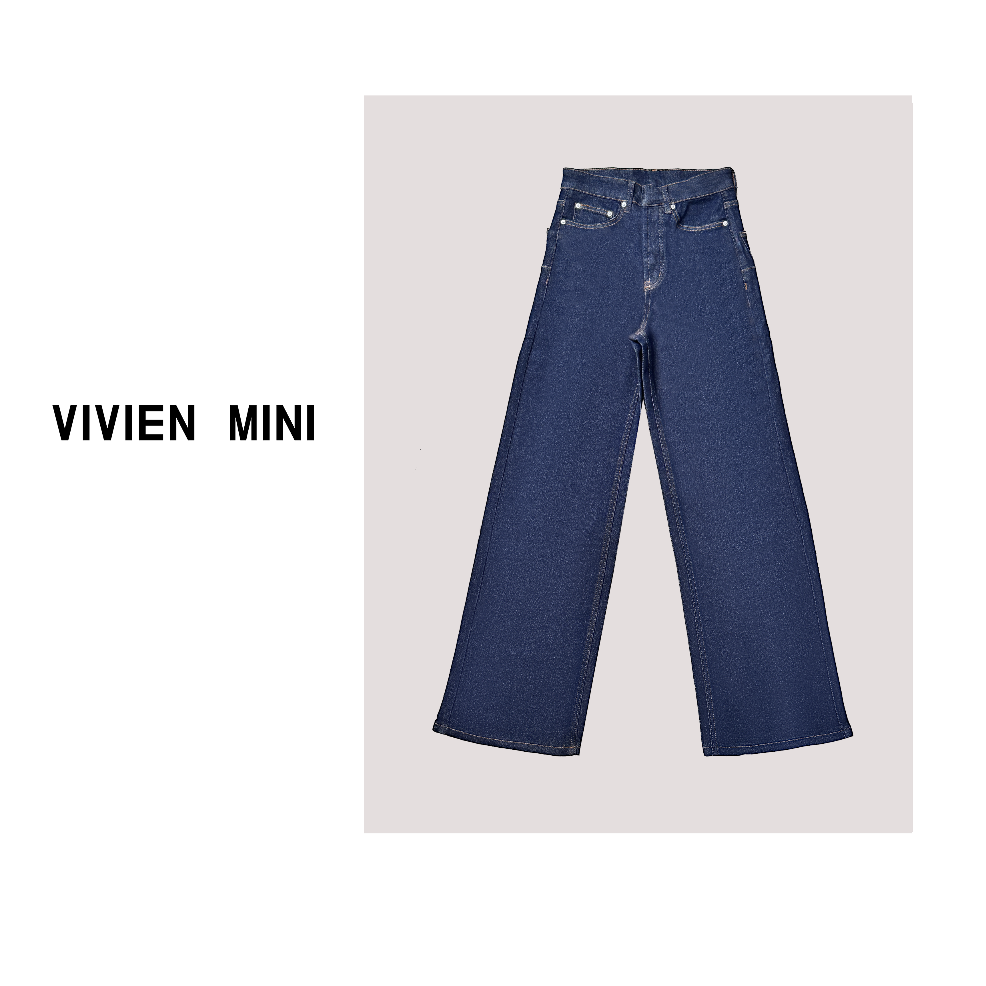 VIVIEN MINI【原创】早春新款直筒时尚重工高腰休闲复古蓝色牛仔裤