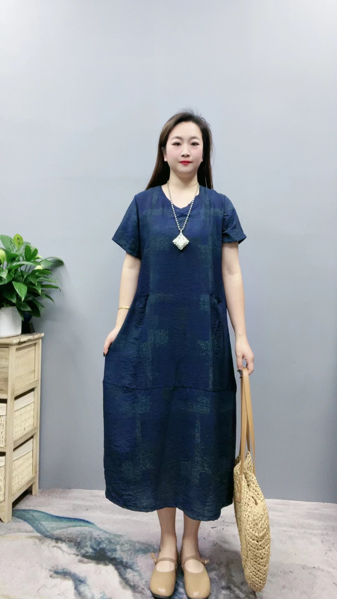 3049新款夏季韩版显瘦气质时尚印花洋气复古收腰碎花连衣裙妈妈装