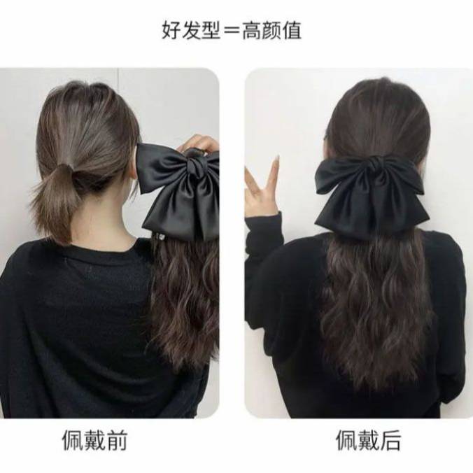 气质优雅女大蝴蝶结假发抓夹马尾自然蓬松云朵烫卷发抓夹短低马尾