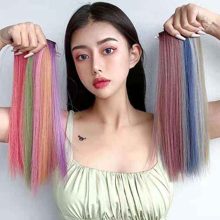彩色假发片女短发隐形无痕一片式耳后挑染接发条假发贴挂耳染发片