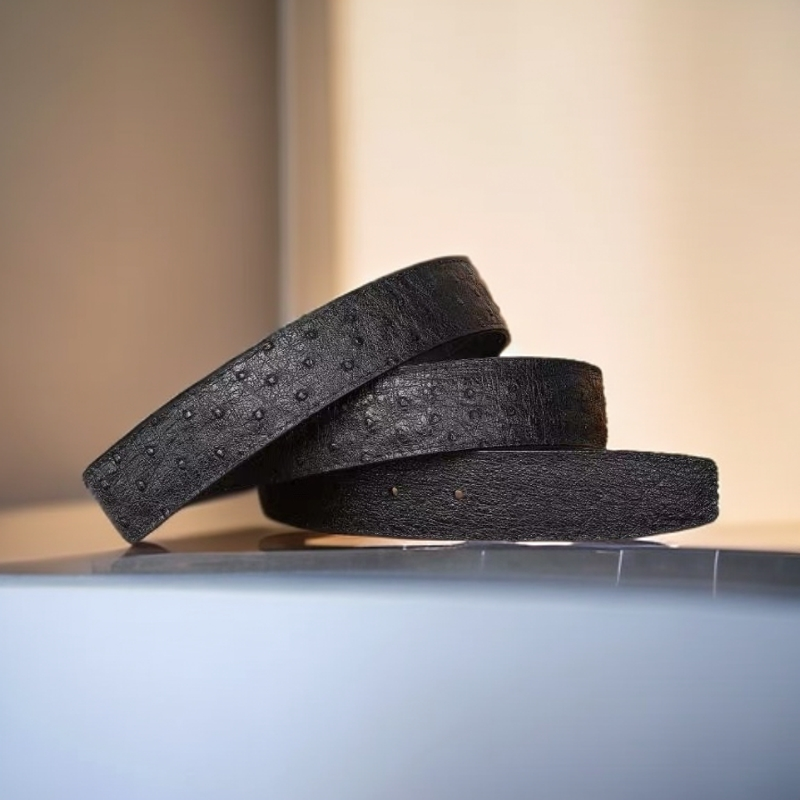 （单腰带）3.8宽鸵鸟皮+鳄鱼皮双面腰带礼盒装-建