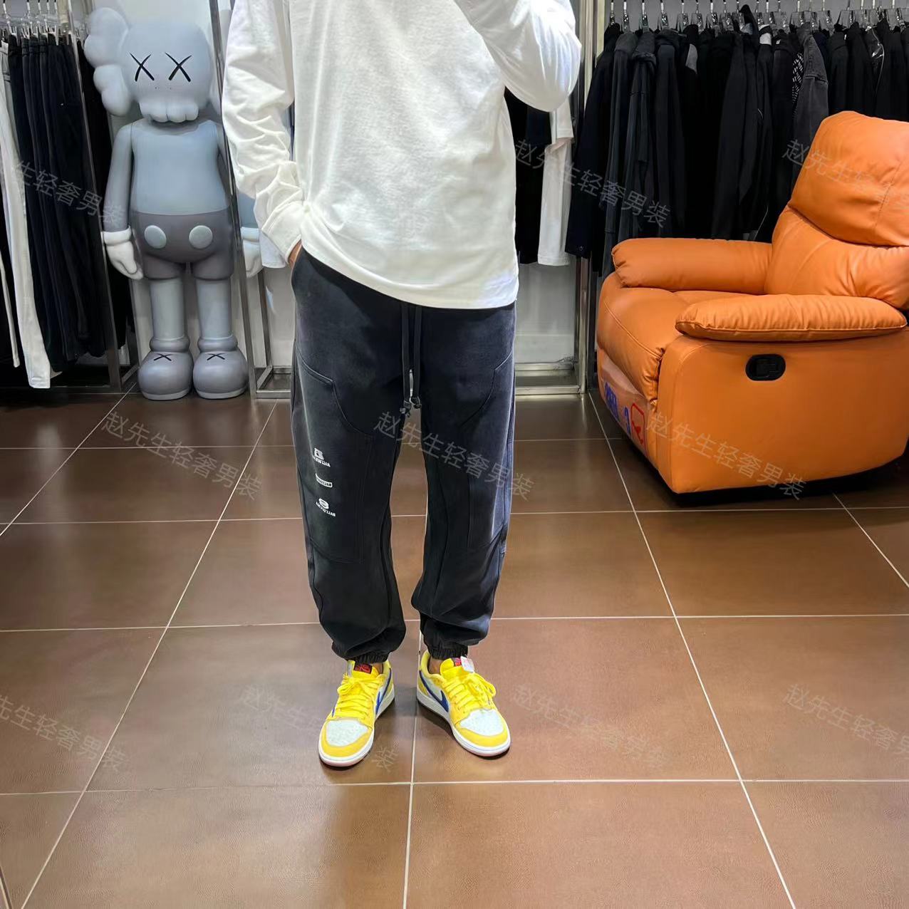 新款重磅设计师风格水洗做旧炒色时尚百搭潮流宽松小脚卫裤731