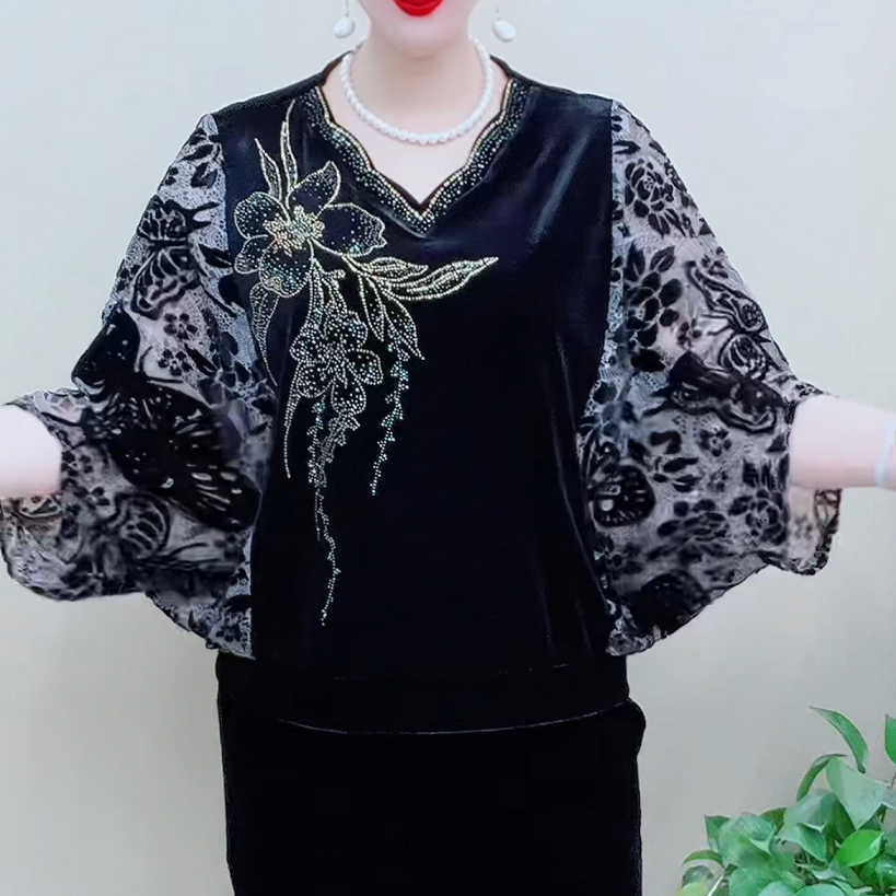 0+1南韩绒植绒提花小衫 88A6001-3737气质妈妈装妈妈秋冬装长袖