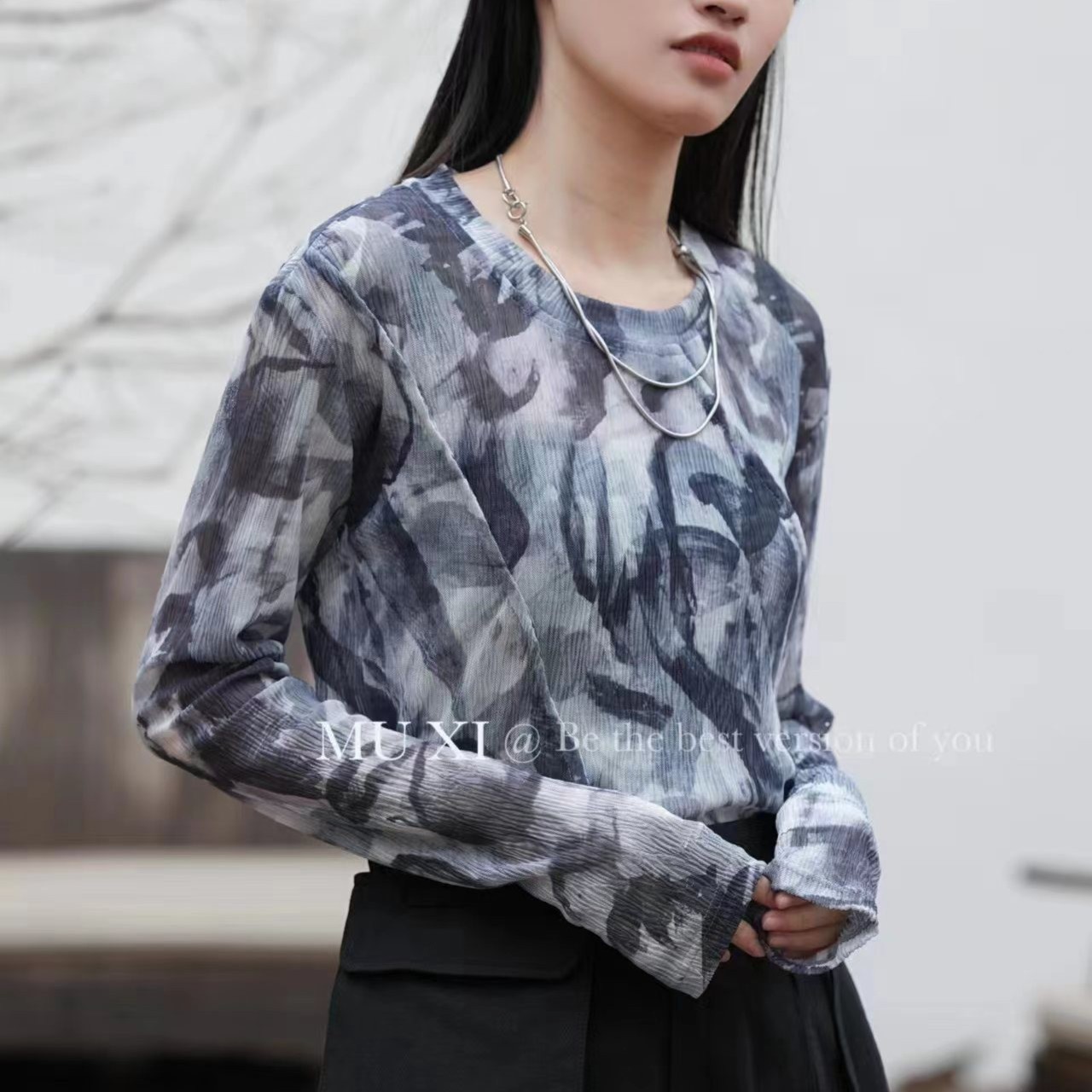 【巍猫家自制】设计师原创休闲百搭时尚气质显瘦夏季扎染迷彩印花