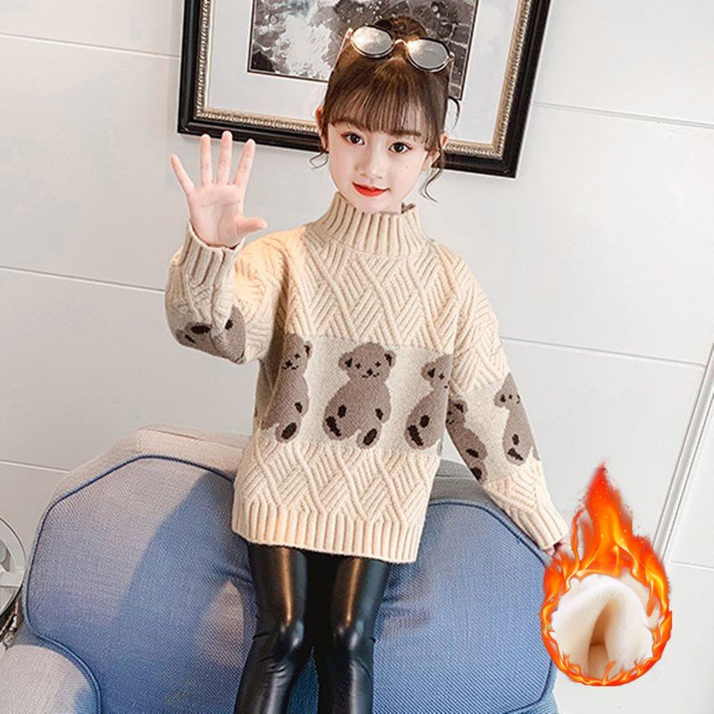 女童毛衣2023年新款洋气儿童秋冬针织衫加绒加厚中大童毛衫高领女