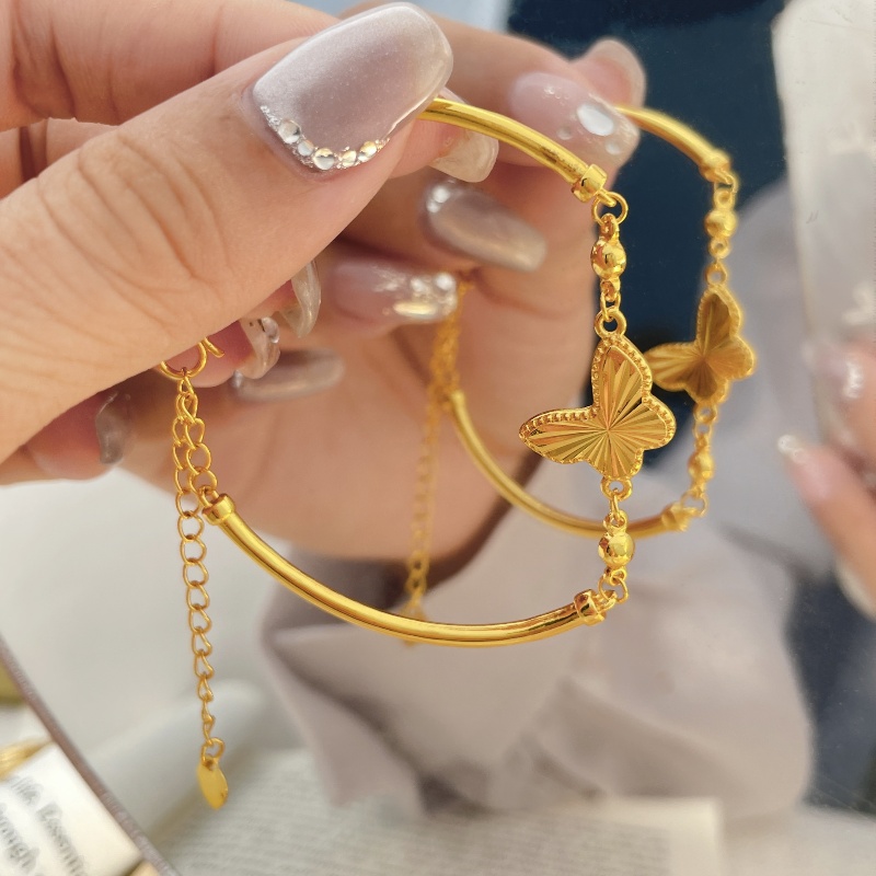 铜合金手链 半镯链蝴蝶手链轻奢金色甜美简约设计感镭射蝴蝶偏偏