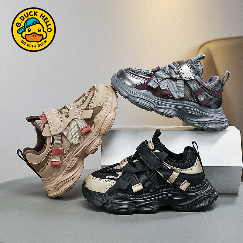 小黄鸭男童二棉鞋秋冬新款皮面宝宝防水冬季加绒保暖儿童运动鞋子