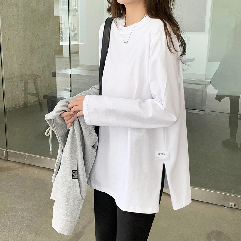 新款白色打底衫中长款T恤女长袖内搭秋冬季春秋洋气叠穿宽松上衣