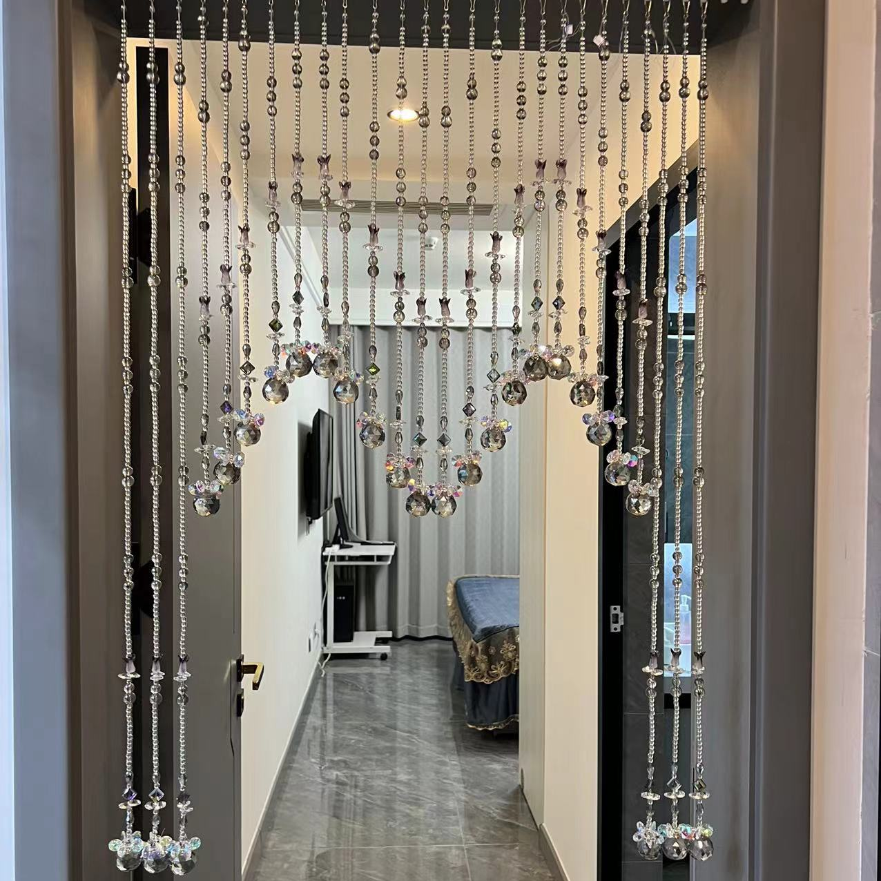 八方来财七彩灰色水晶帘特殊珠帘定制款有%15工费扣除遮挡客厅