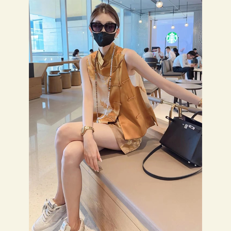 夏装搭配一整套时尚御姐高级感新中式国风无袖背心马甲短裤套装女