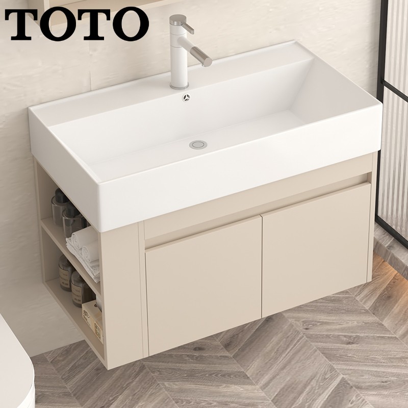 TOTO奶油风侧柜浴室柜组合一体盆陶瓷通用卫生间洗脸洗手盆洗漱台