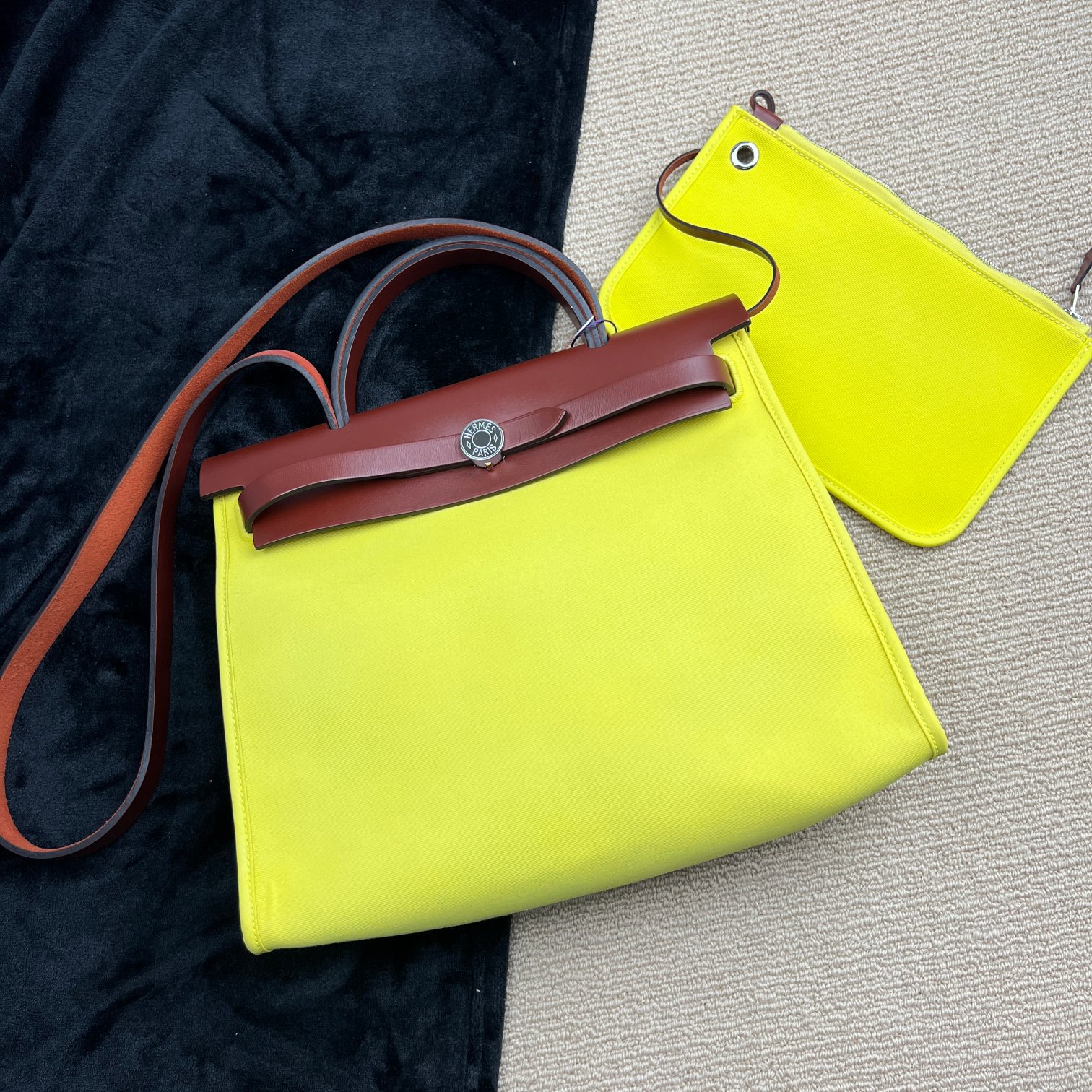95新 Hermes/爱马仕 【文子姐专属】W045/柠檬黄拼枫叶红/882174