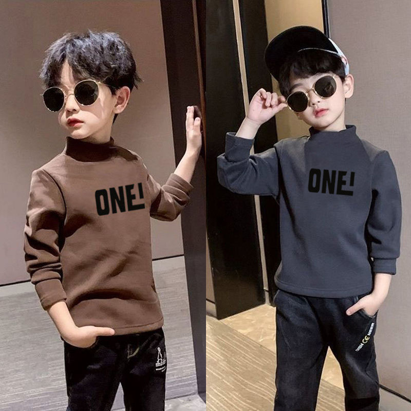 加厚儿童德绒半高领长袖打底衫 男童T恤中小童保暖内搭上衣冬装潮