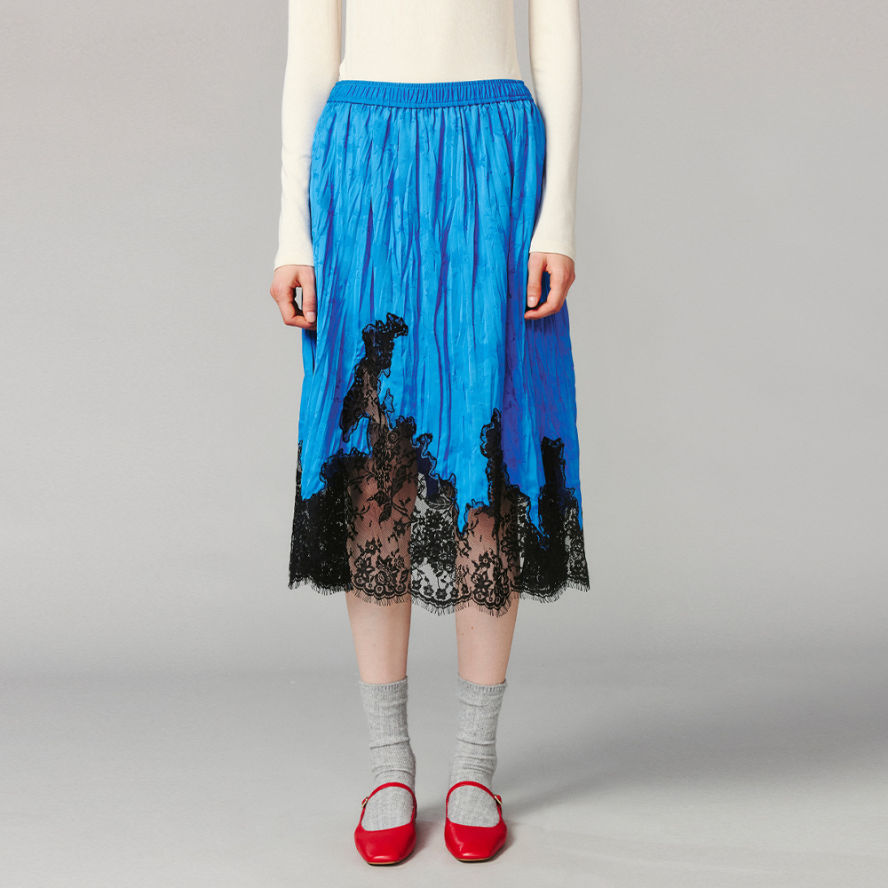 UOOYAA/乌丫缎面提花蕾丝半裙UY24414Q139236