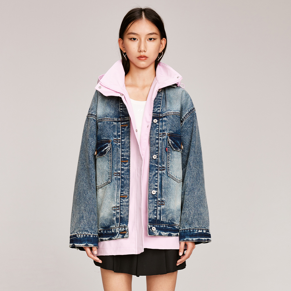 UOOYAA/乌丫两件式撞色牛仔外套UY23364N406215
