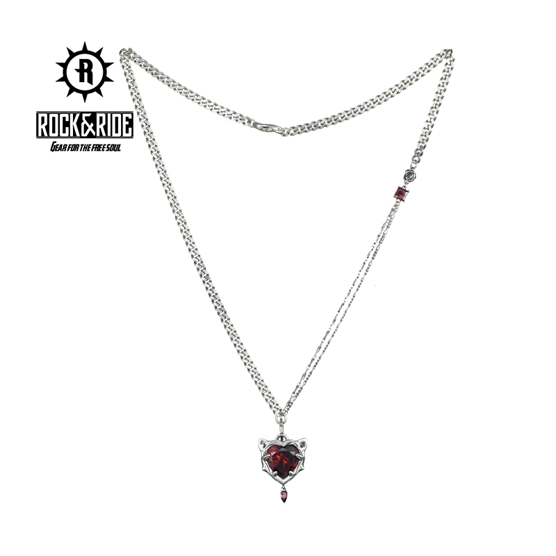 ROCK&RIDE 吊坠925银合成锆石 复古恶魔之心项链送女友手工银饰